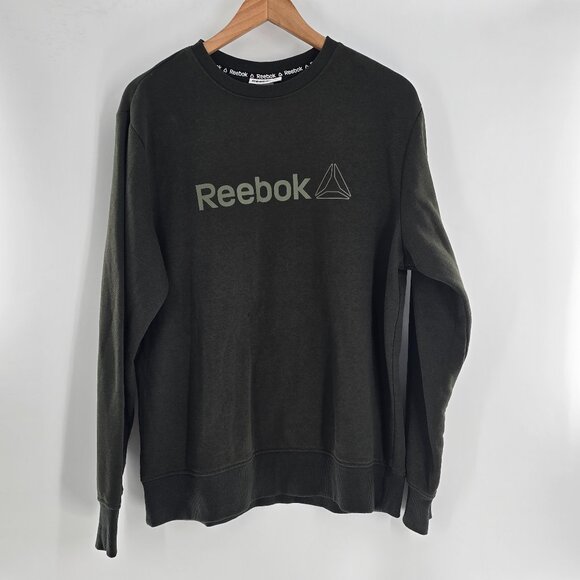Reebok Mens Olive Green Free Weight Crewneck Fleece Sweatshirt Medium - Picture 2 of 6